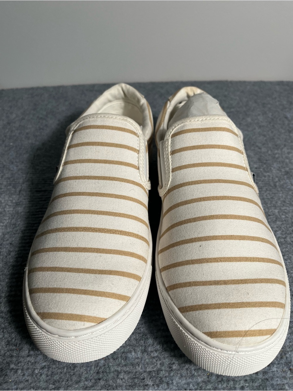 J. Crew Men's Slip-On Canvas Sneakers in Cream and Tan Stripes